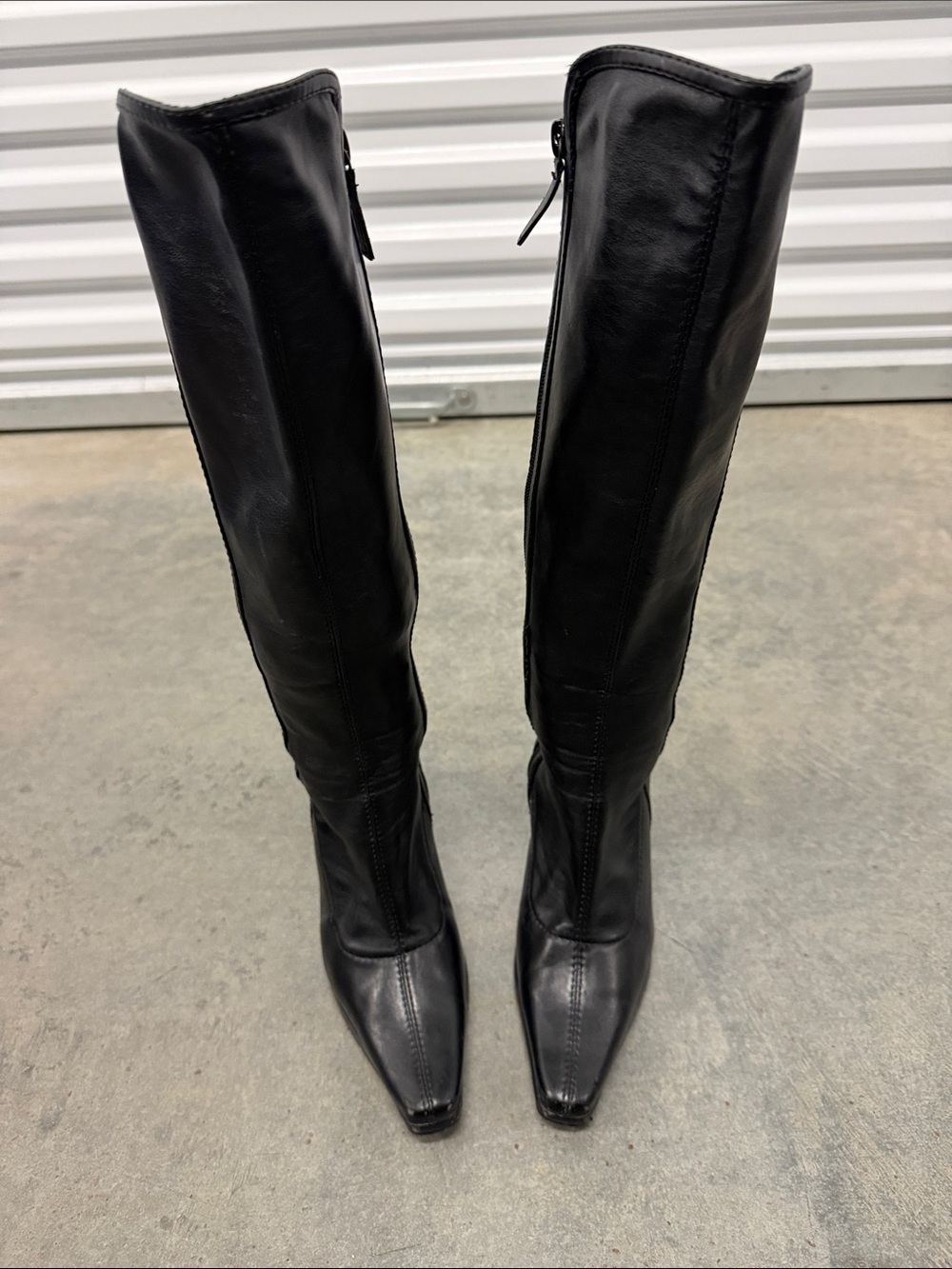 Chinese Laundry Vintage Black Tall Leather Pointed-Toe Heeled Boots